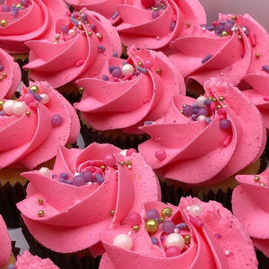 6 pink buttercream cupcakes